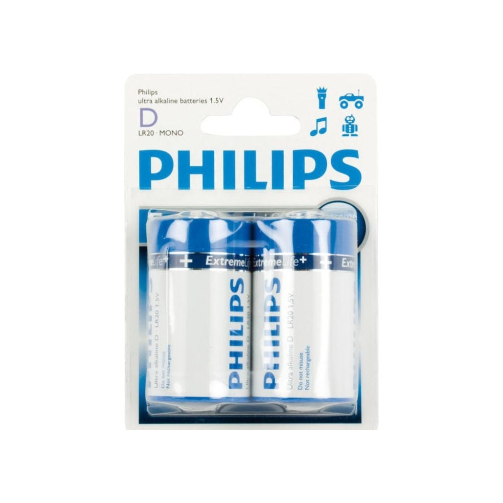 Produktbild för Philips ExtremeLife+ LR20E2B batteri - 2 x D - alkaliskt