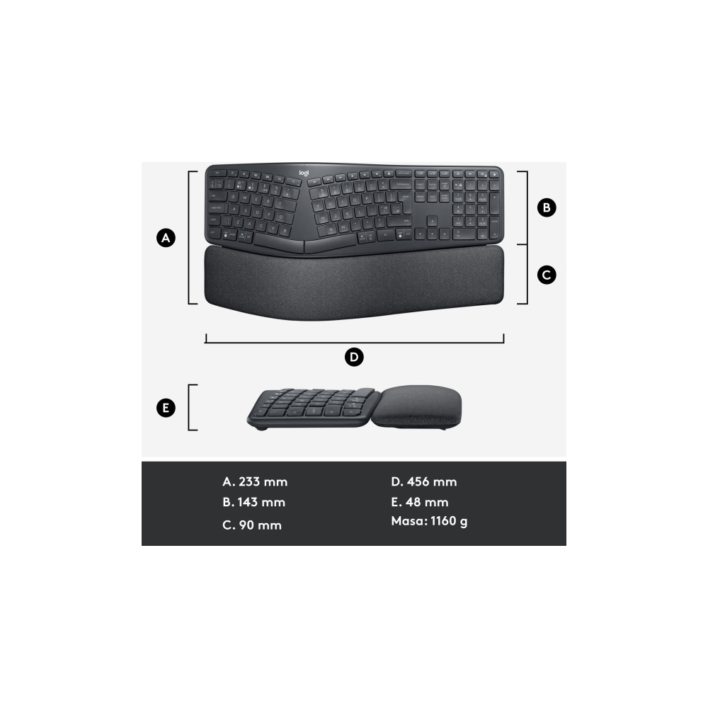Produktbild för Logitech Ergo Series ERGO K860 for Business - tangentbord full size - QWERTY - USA, internationellt - grafit Inmatningsenhet