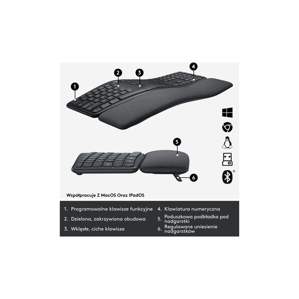 Produktbild för Logitech Ergo Series ERGO K860 for Business - tangentbord full size - QWERTY - USA, internationellt - grafit Inmatningsenhet