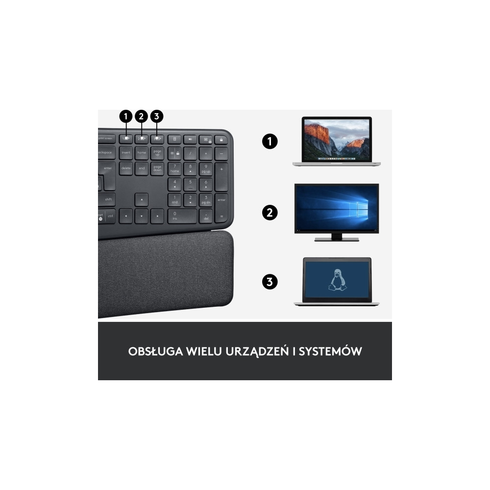 Produktbild för Logitech Ergo Series ERGO K860 for Business - tangentbord full size - QWERTY - USA, internationellt - grafit Inmatningsenhet