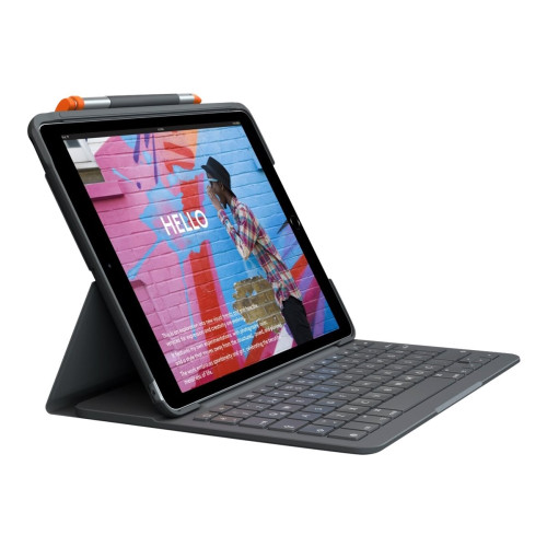 Logitech Logitech Slim Folio - tangentbord och foliefodral - QWERTY - nordiskt (danska/finska/norska/svenska) - oxford-grå Inmatningsenhet