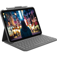Produktbild för Logitech Slim Folio - tangentbord och foliefodral - QWERTY - nordiskt (danska/finska/norska/svenska) - oxford-grå Inmatningsenhet