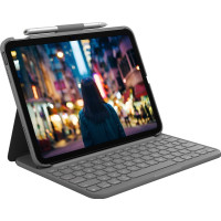 Produktbild för Logitech Slim Folio - tangentbord och foliefodral - QWERTY - nordiskt (danska/finska/norska/svenska) - oxford-grå Inmatningsenhet