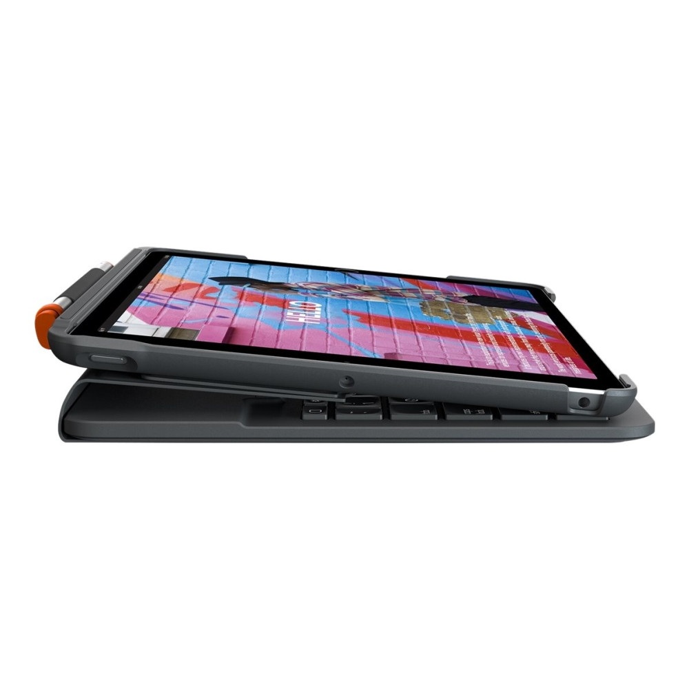 Produktbild för Logitech Slim Folio - tangentbord och foliefodral - QWERTY - nordiskt (danska/finska/norska/svenska) - oxford-grå Inmatningsenhet