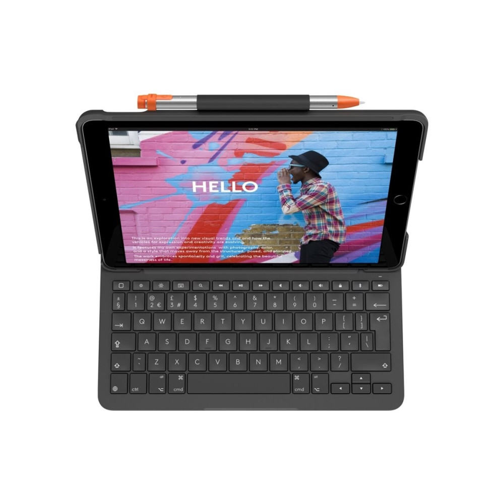 Produktbild för Logitech Slim Folio - tangentbord och foliefodral - QWERTY - nordiskt (danska/finska/norska/svenska) - oxford-grå Inmatningsenhet