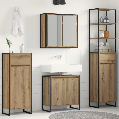 vidaXL Badrumsmöbelset med låda med hylla Artisan Ek Konstruerat trä