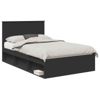 Produktbild för Sängram med huvudgavel med låda Svart 135 x 190 cm Massiv furu