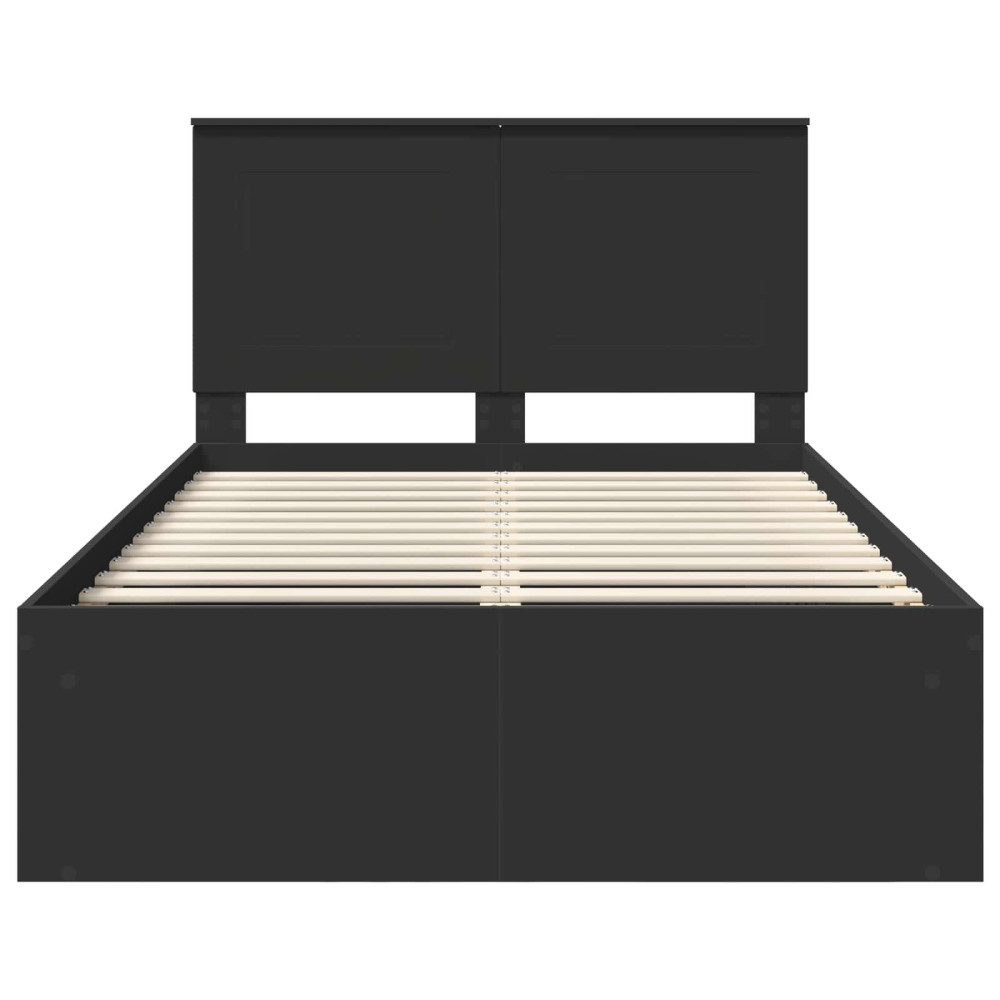 Produktbild för Sängram med huvudgavel med låda Svart 135 x 190 cm Massiv furu