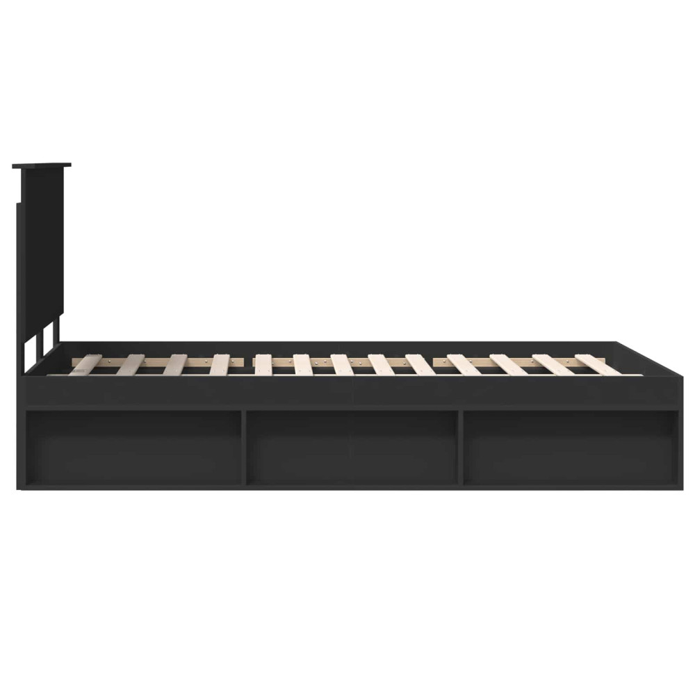 Produktbild för Sängram med huvudgavel med låda Svart 135 x 190 cm Massiv furu
