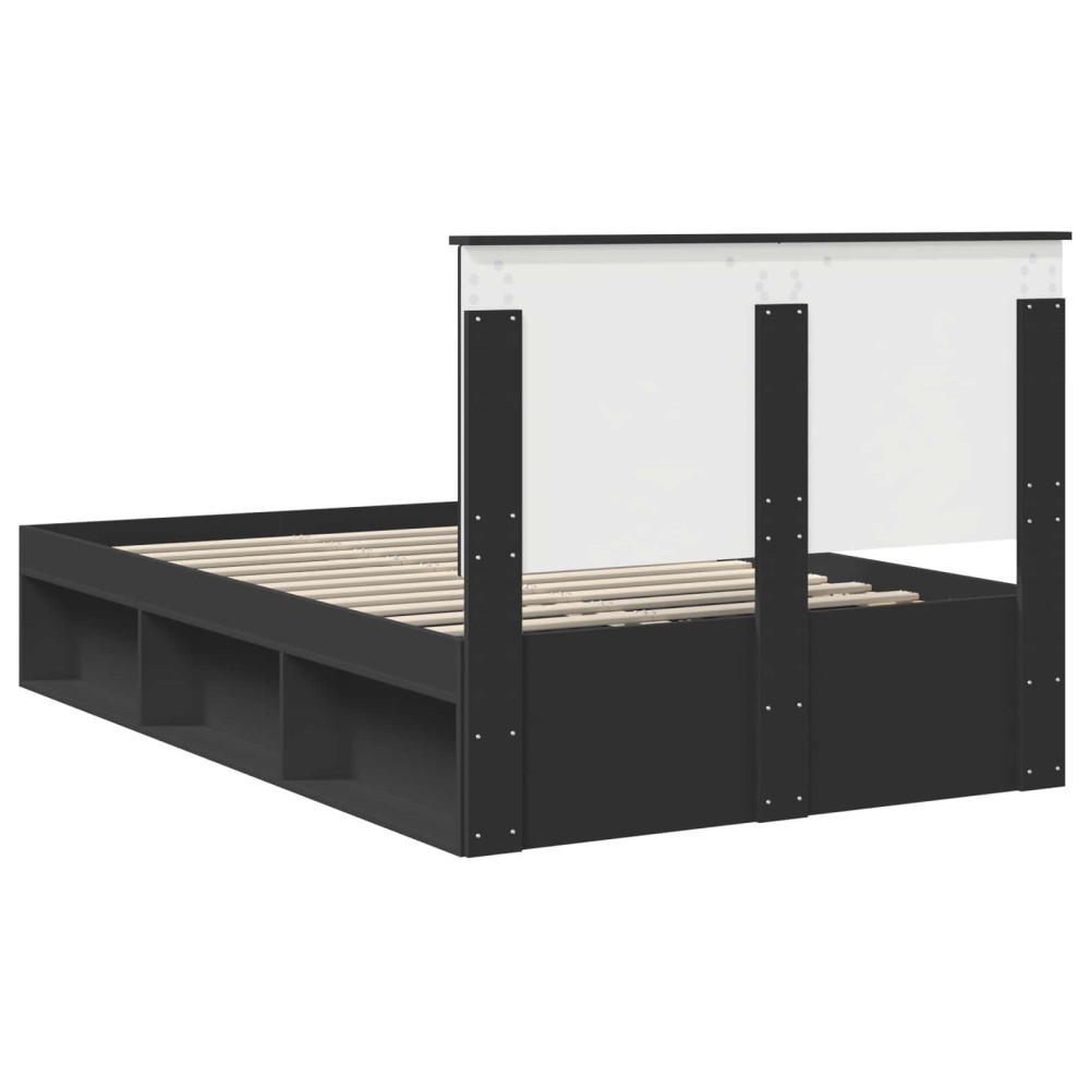 Produktbild för Sängram med huvudgavel med låda Svart 135 x 190 cm Massiv furu