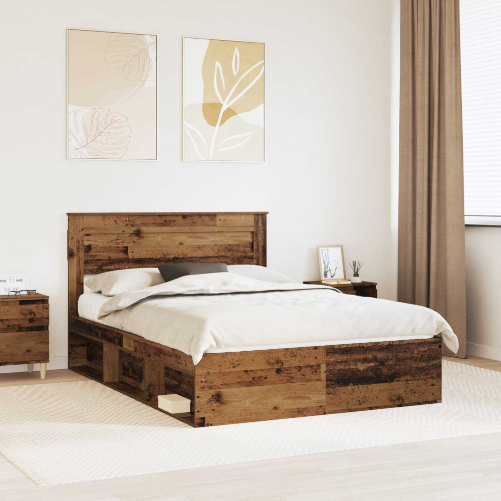 Produktbild för Sängram med huvudgavel Gammalt trä 140 x 190 cm Massiv furu