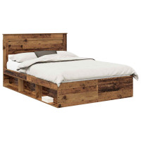 Produktbild för Sängram med huvudgavel Gammalt trä 140 x 190 cm Massiv furu