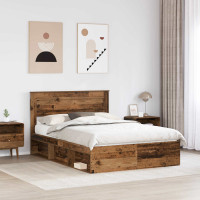 Produktbild för Sängram med huvudgavel Gammalt trä 140 x 190 cm Massiv furu
