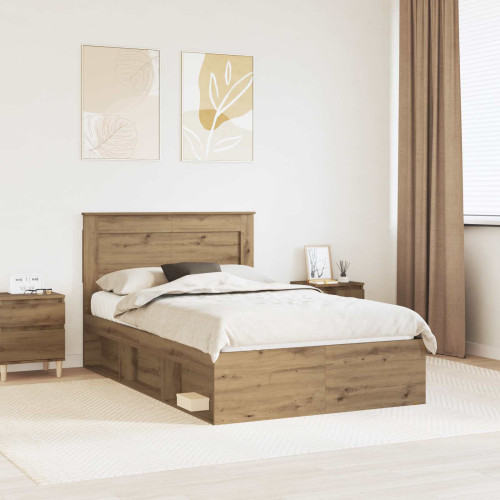 vidaXL Sängram med huvudgavel Artisan Ek 120 x 190 cm Massiv furu