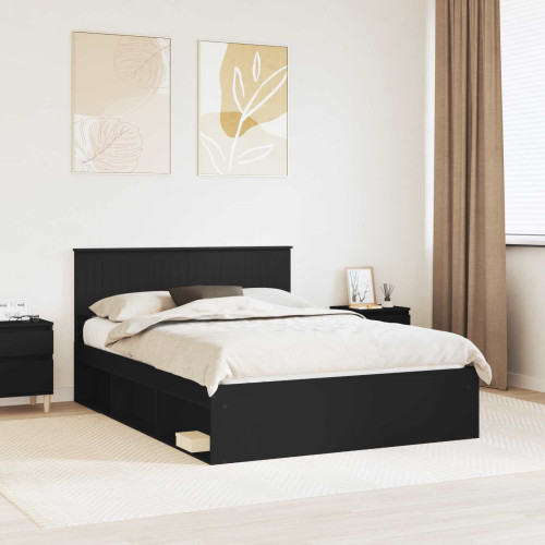 vidaXL Sängram med huvudgavel Svart 135 x 190 cm Massiv furu