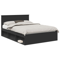 Produktbild för Sängram med huvudgavel Svart 135 x 190 cm Massiv furu