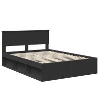 Produktbild för Sängram med huvudgavel Svart 135 x 190 cm Massiv furu