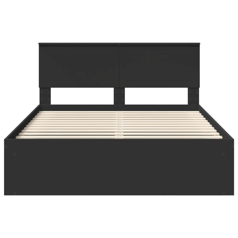 Produktbild för Sängram med huvudgavel Svart 135 x 190 cm Massiv furu