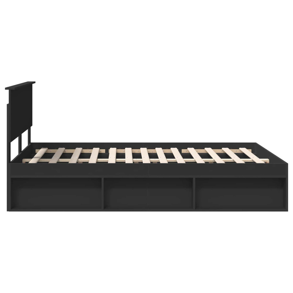 Produktbild för Sängram med huvudgavel Svart 135 x 190 cm Massiv furu