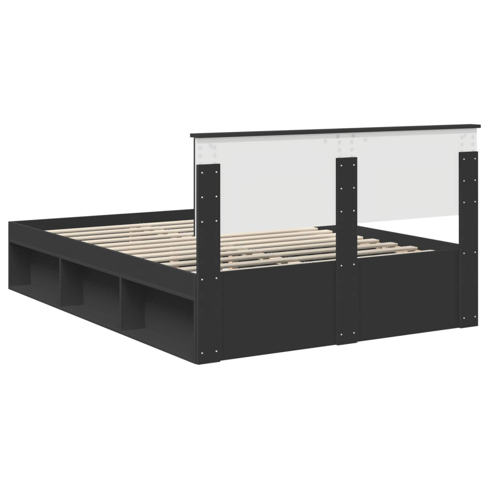Produktbild för Sängram med huvudgavel Svart 135 x 190 cm Massiv furu