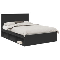Produktbild för Sängram med huvudgavel Svart 135 x 190 cm Massiv furu