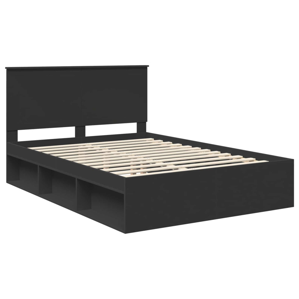 Produktbild för Sängram med huvudgavel Svart 135 x 190 cm Massiv furu