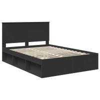 Produktbild för Sängram med huvudgavel Svart 135 x 190 cm Massiv furu