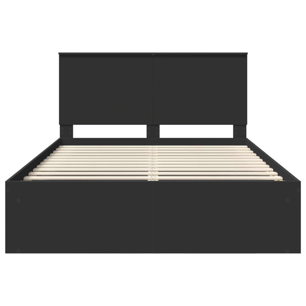 Produktbild för Sängram med huvudgavel Svart 135 x 190 cm Massiv furu