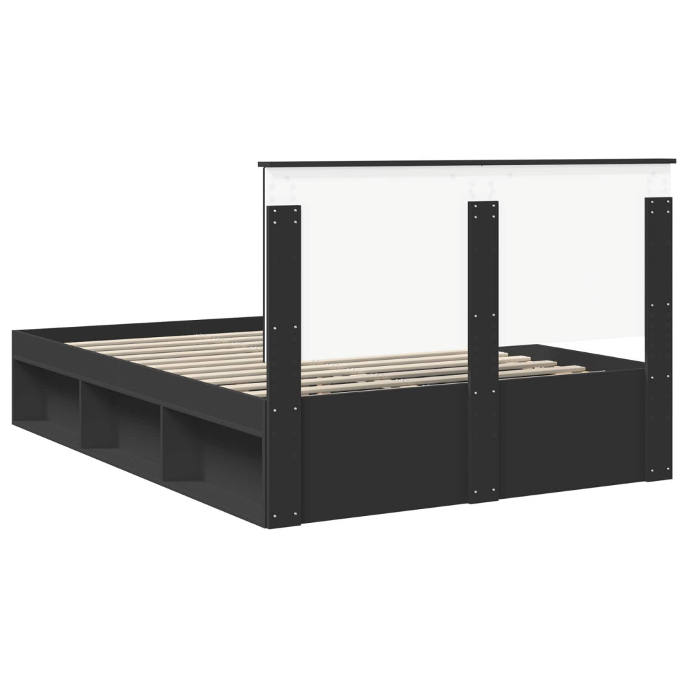 Produktbild för Sängram med huvudgavel Svart 135 x 190 cm Massiv furu