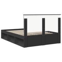Produktbild för Sängram med huvudgavel Svart 135 x 190 cm Massiv furu