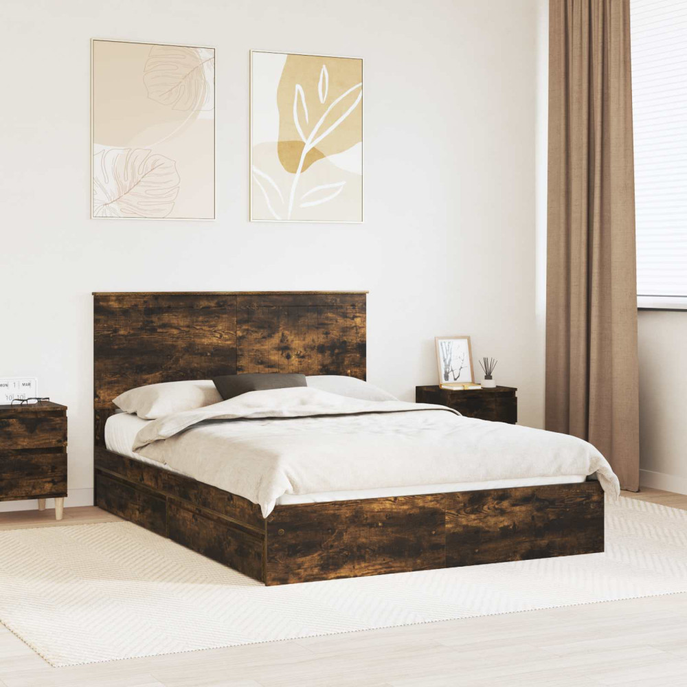 Produktbild för Förvaringssäng med låda Rökt ek 135 x 190 cm Konstruerat trä