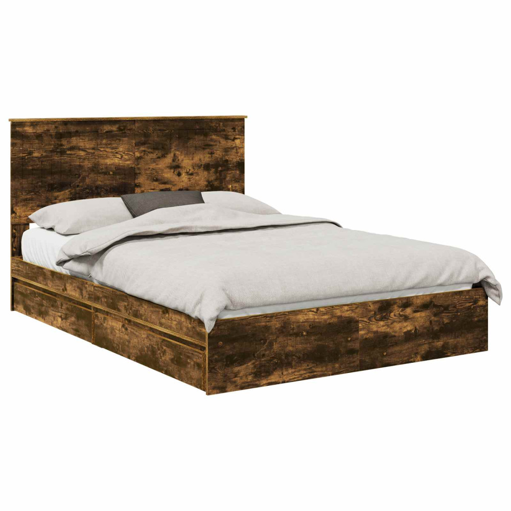 Produktbild för Förvaringssäng med låda Rökt ek 135 x 190 cm Konstruerat trä