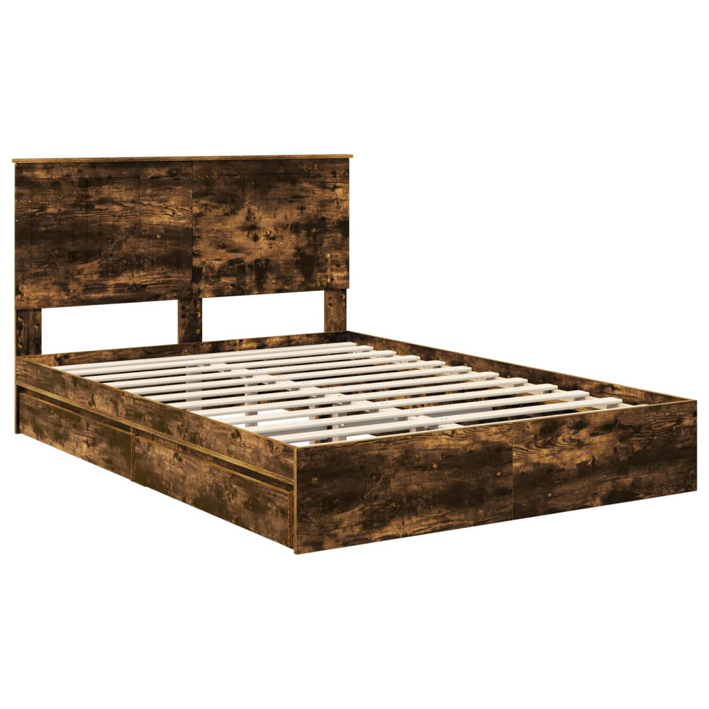 Produktbild för Förvaringssäng med låda Rökt ek 135 x 190 cm Konstruerat trä
