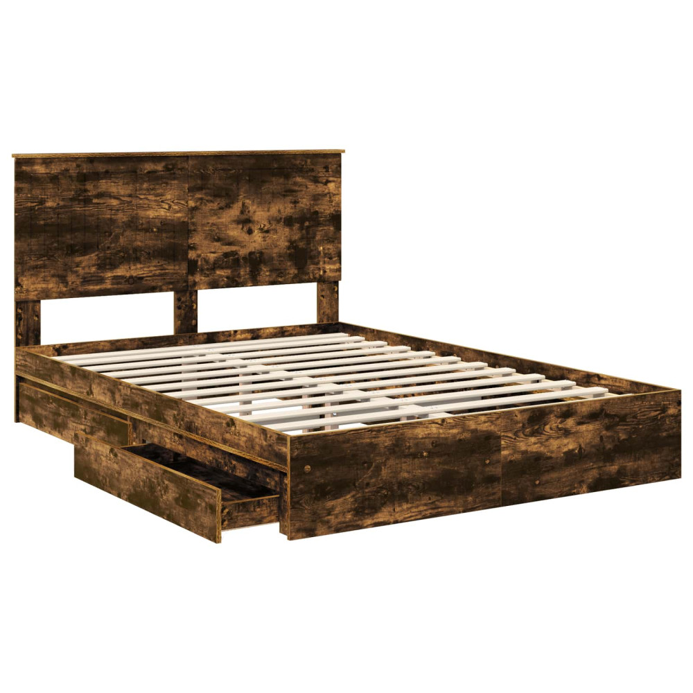 Produktbild för Förvaringssäng med låda Rökt ek 135 x 190 cm Konstruerat trä