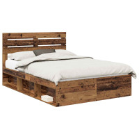 Produktbild för Sängram med huvudgavel Gammalt trä 140 x 190 cm Massiv furu