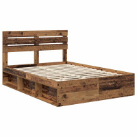 Produktbild för Sängram med huvudgavel Gammalt trä 140 x 190 cm Massiv furu