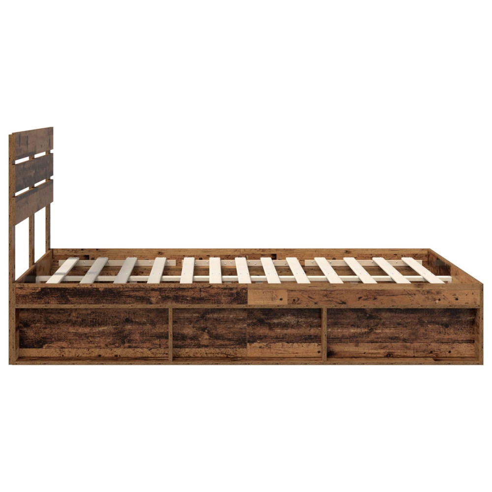 Produktbild för Sängram med huvudgavel Gammalt trä 140 x 190 cm Massiv furu
