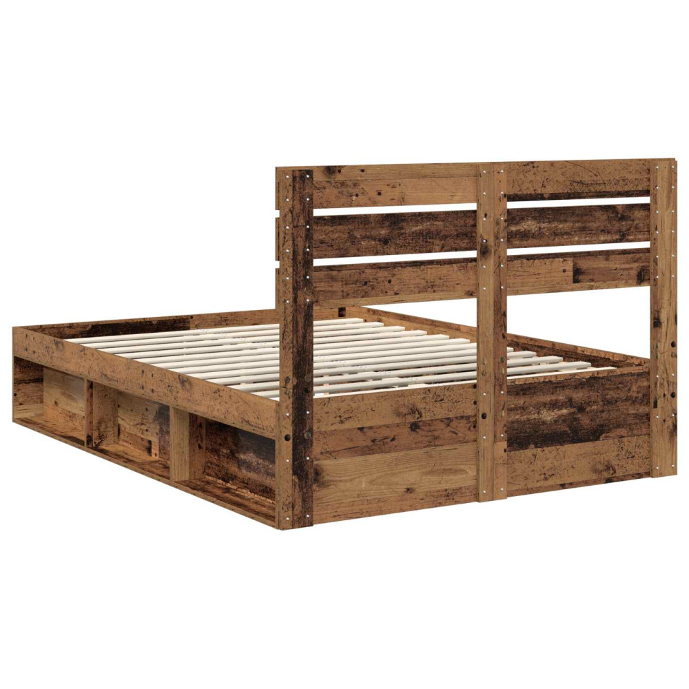 Produktbild för Sängram med huvudgavel Gammalt trä 140 x 190 cm Massiv furu