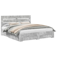 Produktbild för Sängram med låda Betonggrå 200 x 200 cm Konstruerat trä