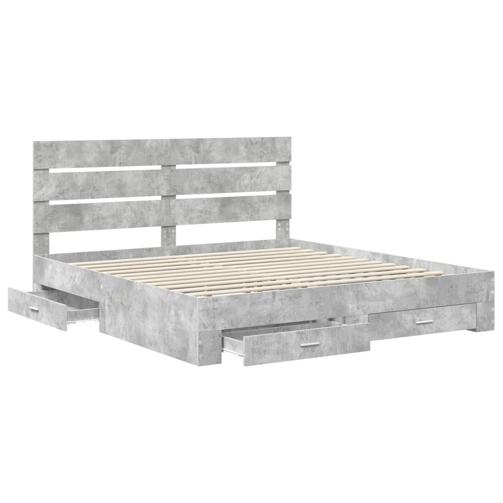 Produktbild för Sängram med låda Betonggrå 200 x 200 cm Konstruerat trä