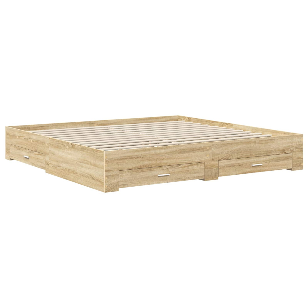 Produktbild för Sängram med låda Betonggrå 200 x 200 cm Konstruerat trä