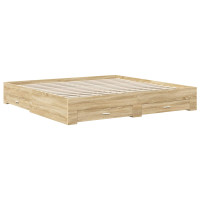 Produktbild för Sängram med låda Betonggrå 200 x 200 cm Konstruerat trä