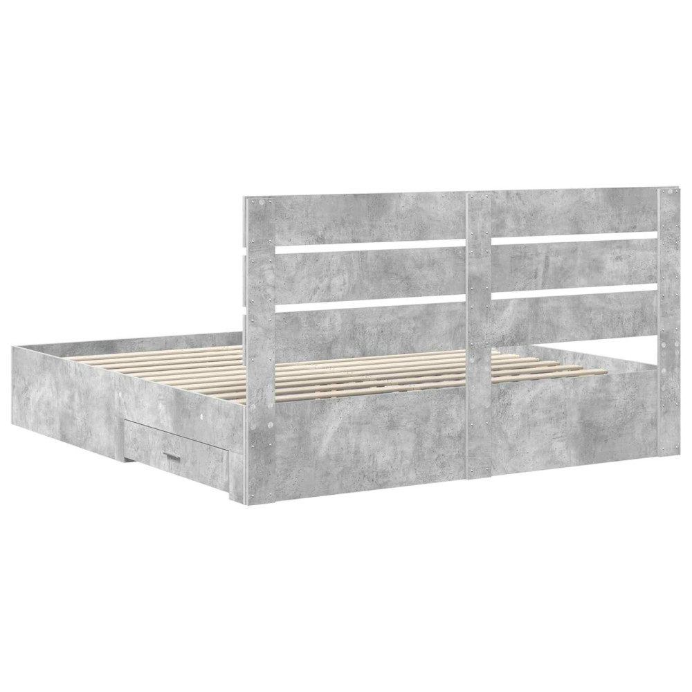 Produktbild för Sängram med låda Betonggrå 200 x 200 cm Konstruerat trä
