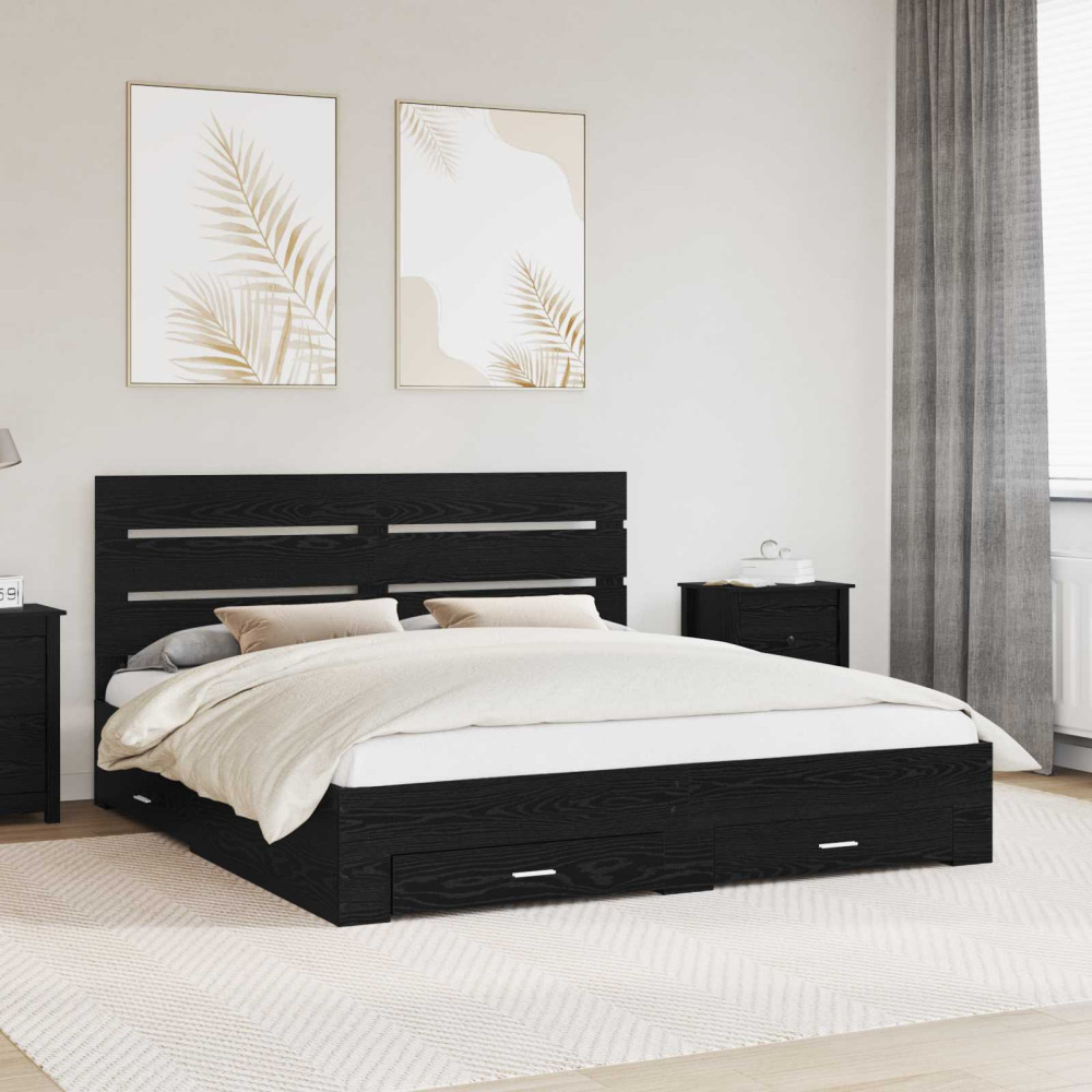 Produktbild för Sängram med låda Svart Ek 180 x 200 cm Konstruerat trä
