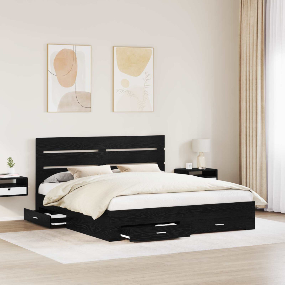 Produktbild för Sängram med låda Svart Ek 180 x 200 cm Konstruerat trä