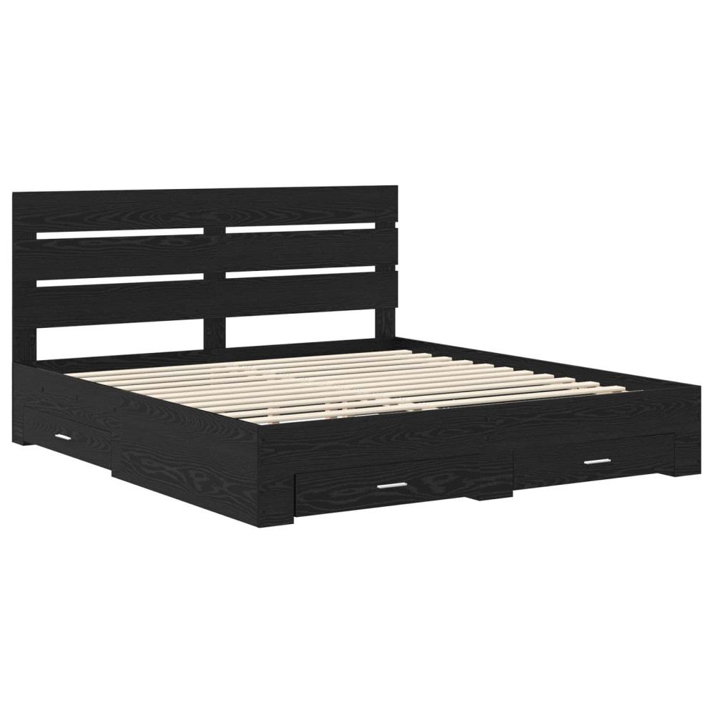 Produktbild för Sängram med låda Svart Ek 180 x 200 cm Konstruerat trä