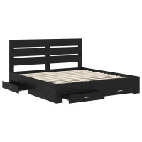 Produktbild för Sängram med låda Svart Ek 180 x 200 cm Konstruerat trä
