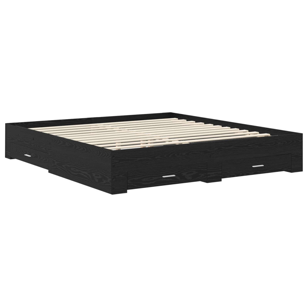 Produktbild för Sängram med låda Svart Ek 180 x 200 cm Konstruerat trä