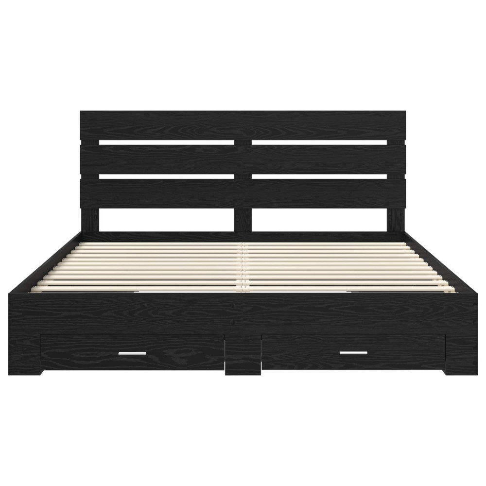 Produktbild för Sängram med låda Svart Ek 180 x 200 cm Konstruerat trä