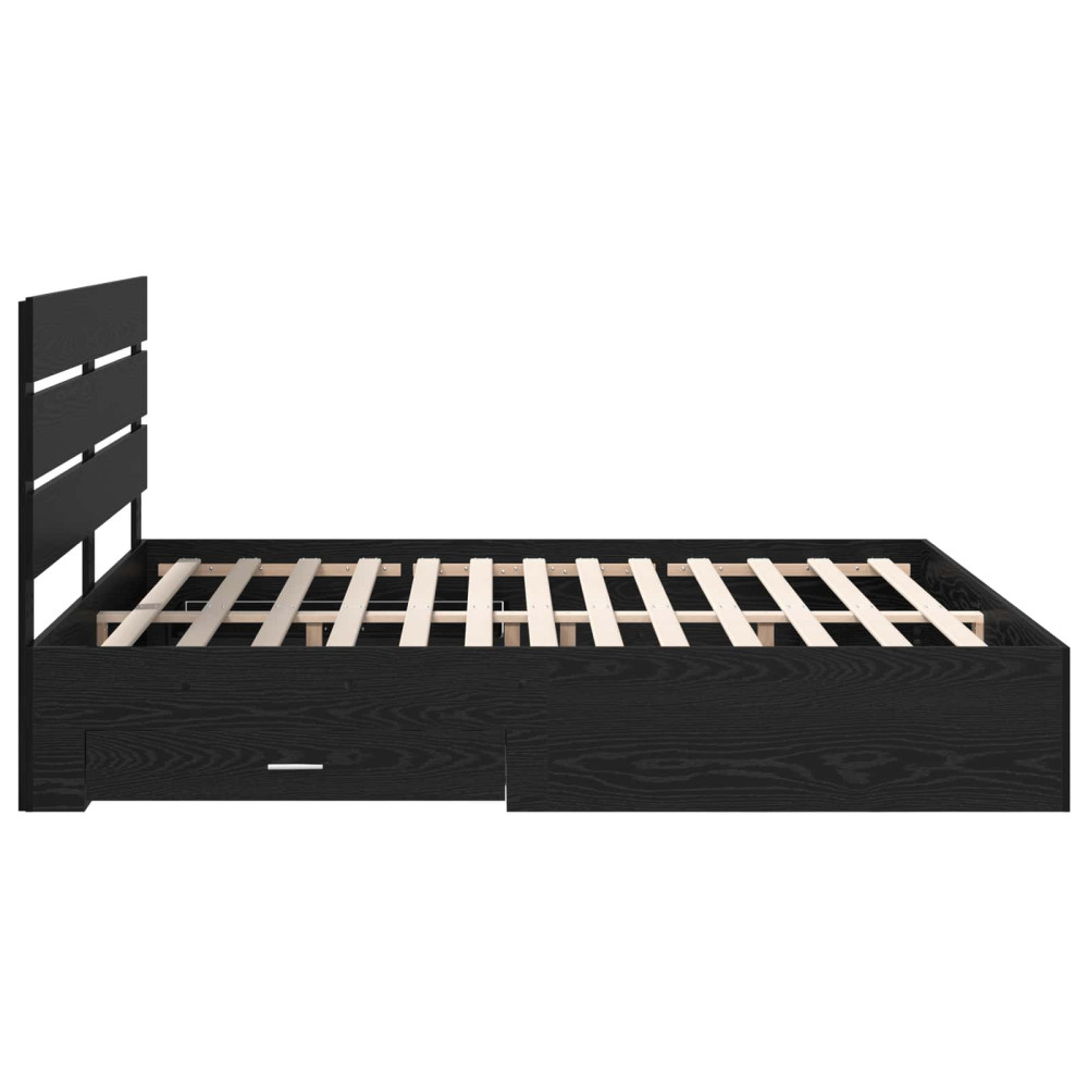 Produktbild för Sängram med låda Svart Ek 180 x 200 cm Konstruerat trä